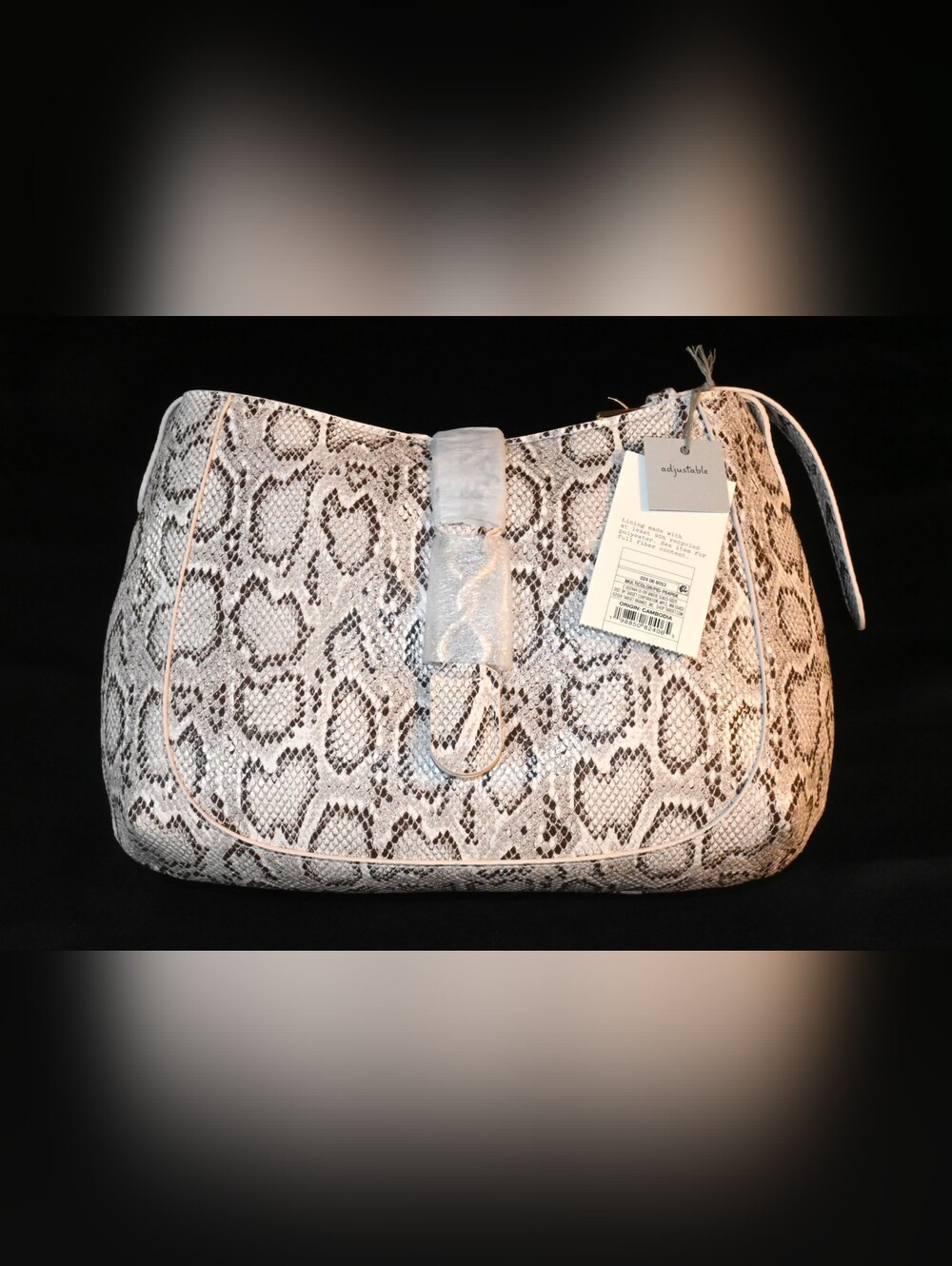 NWT A New Day Faux-Leather Snake-Print Baguette Shoulder Bag GrayBlack Monochrom